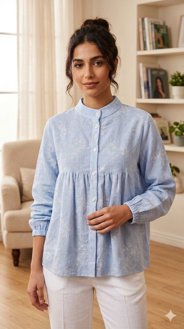 Embroidered Linen Blouse