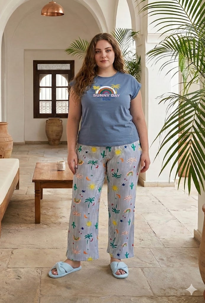 بيجامة نسائية صيفية قطعتين